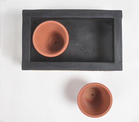 Wooden Terracotta Planter set