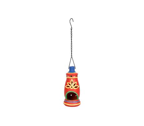 Hand painted terracotta red hanging tea light