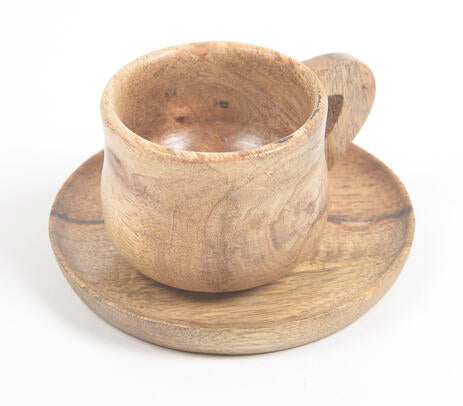 Set of Natural turned wood cup & saucers set of 2