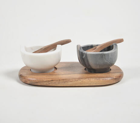 Snack & condiment Set | Marble & Acacia wood