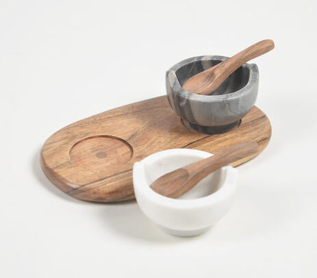 Snack & condiment Set | Marble & Acacia wood