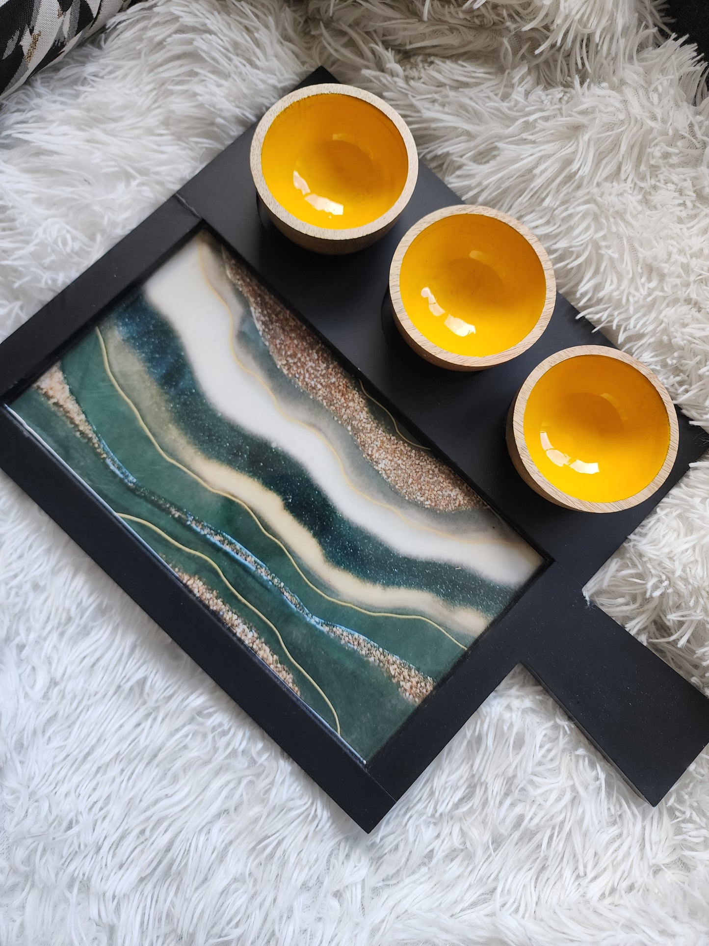 Abstract art wood & resin serving platter