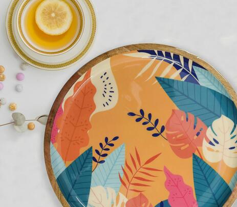 Printed tropical mango wood serving platter