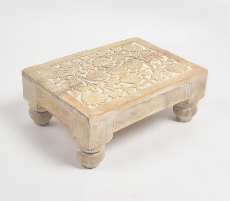 Hand-carved Distressed Stool