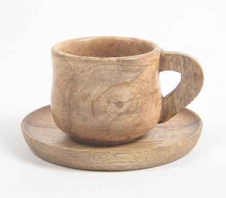 Set of Natural turned wood cup & saucers set of 2