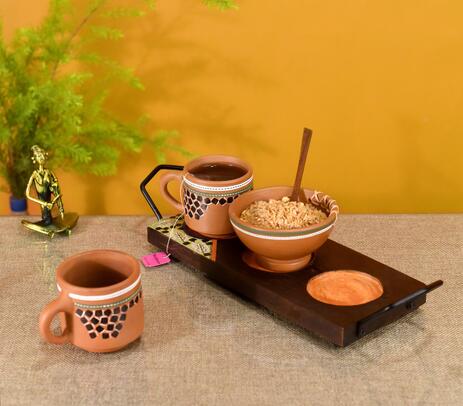 Terracotta And Wood Breakfast set tray (set of 3)