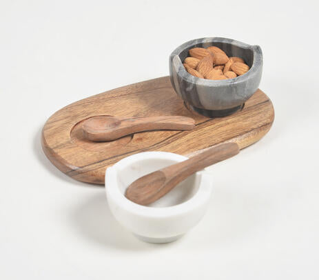 Snack & condiment Set | Marble & Acacia wood