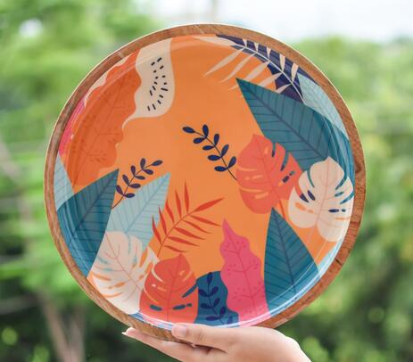 Printed tropical mango wood serving platter