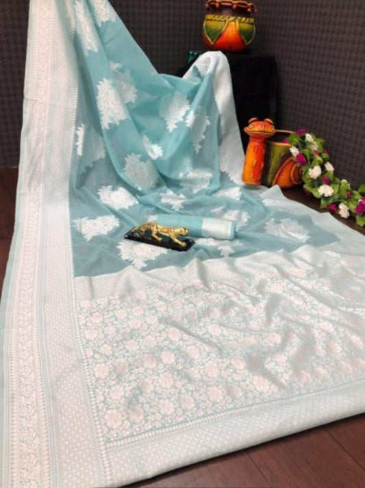 Cotton Silk Saree light blue 047