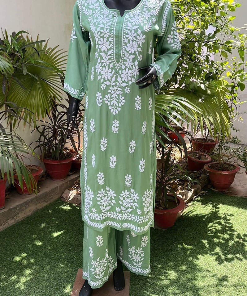 Lucknow Chikankari Kurti- Mint Green 094