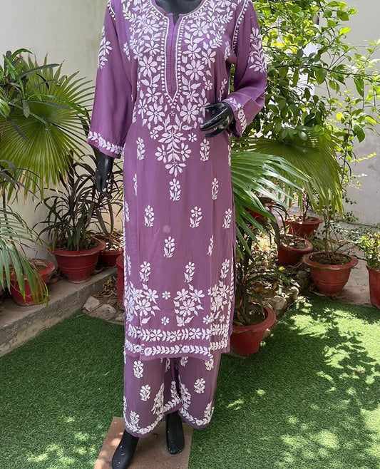 Lucknow Chikankari Kurti- Purple 092