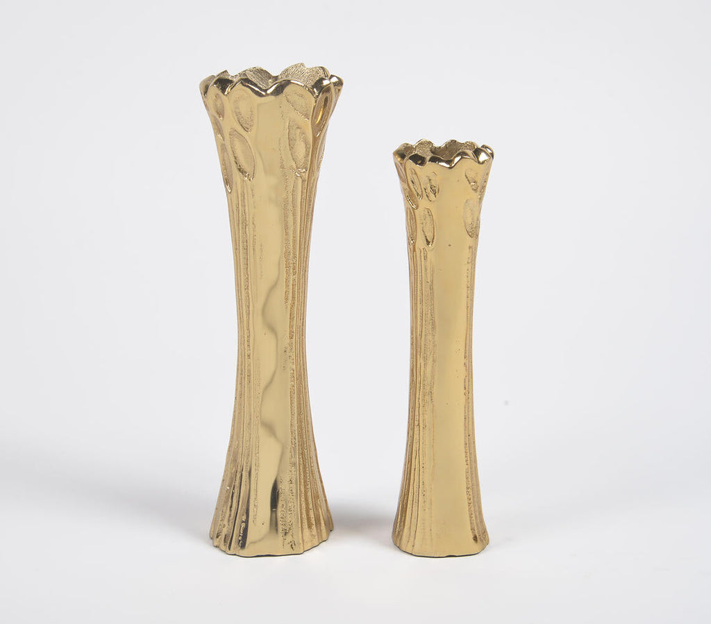 Set of 2 Gold-Toned Aluminium Trunk Flower Vases Set of 2