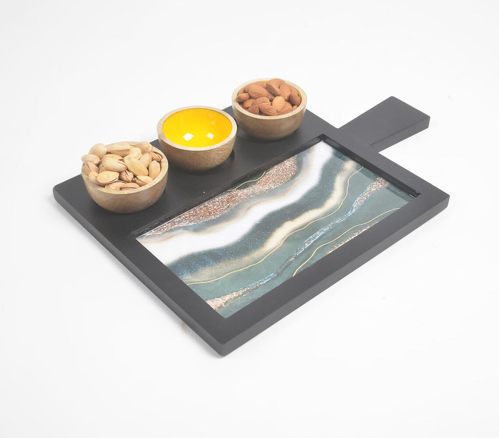 Abstract art wood & resin serving platter