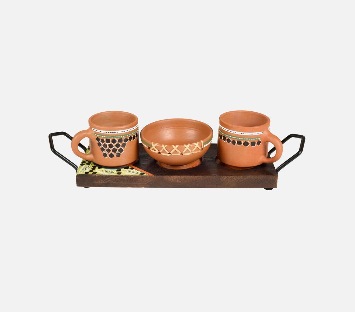 Terracotta And Wood Breakfast set tray (set of 3)