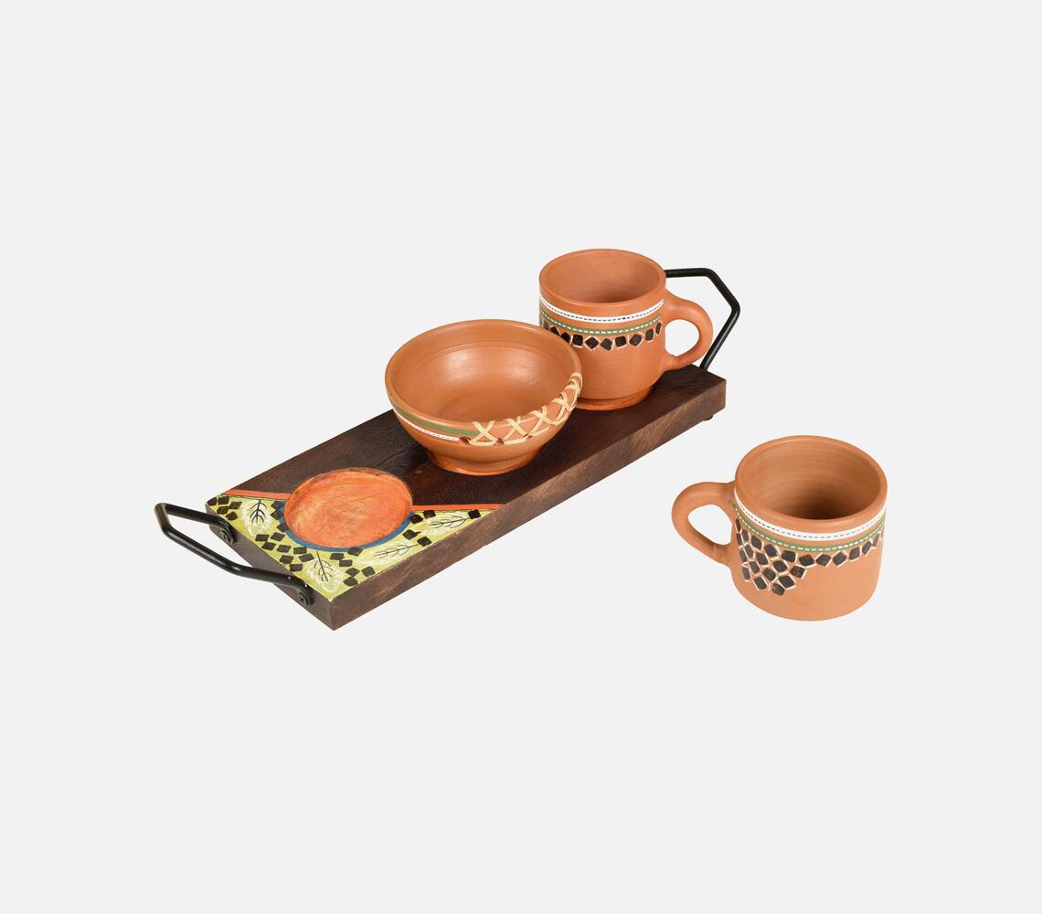 Terracotta And Wood Breakfast set tray (set of 3)