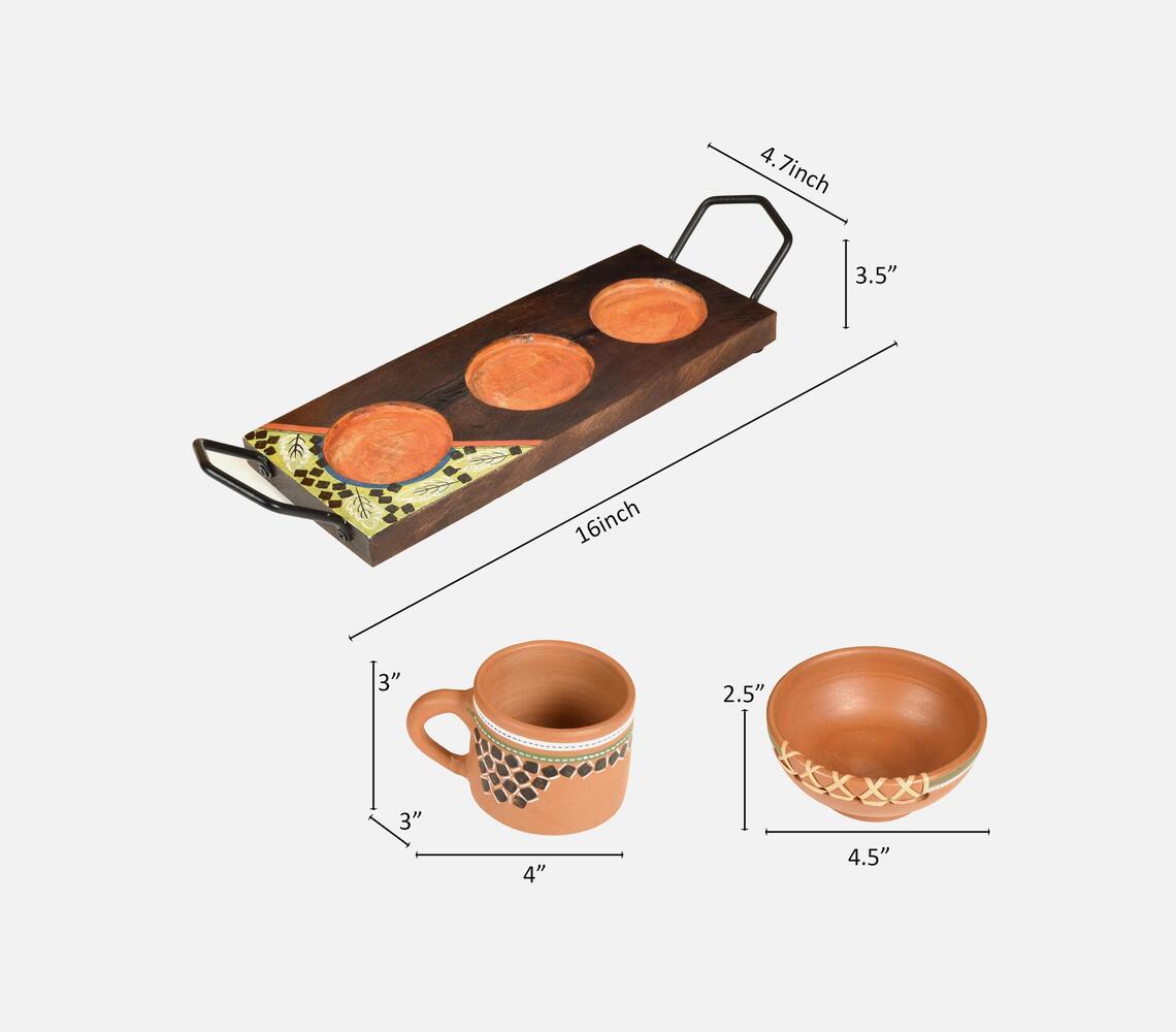 Terracotta And Wood Breakfast set tray (set of 3)