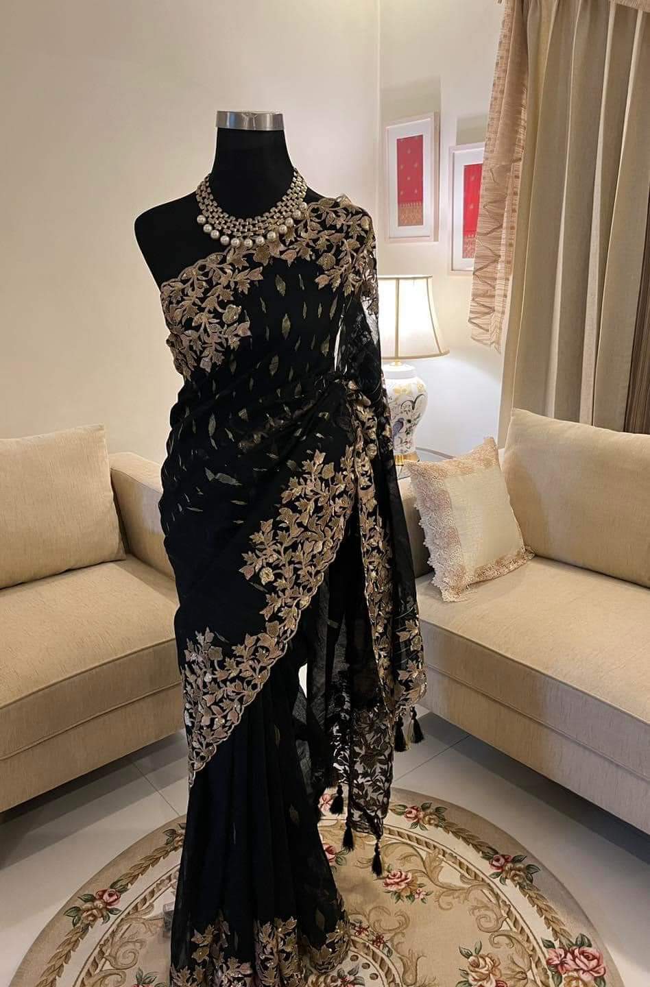 RESTOCKED Black Jamdani Fusion Saree