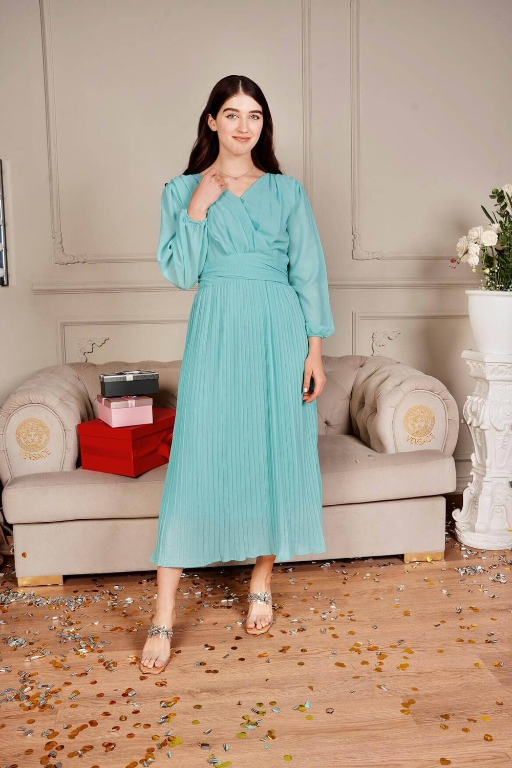 Pleated Dress In Sky Blue 079