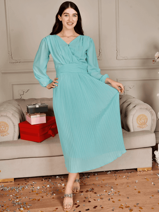 Pleated Dress In Sky Blue 079